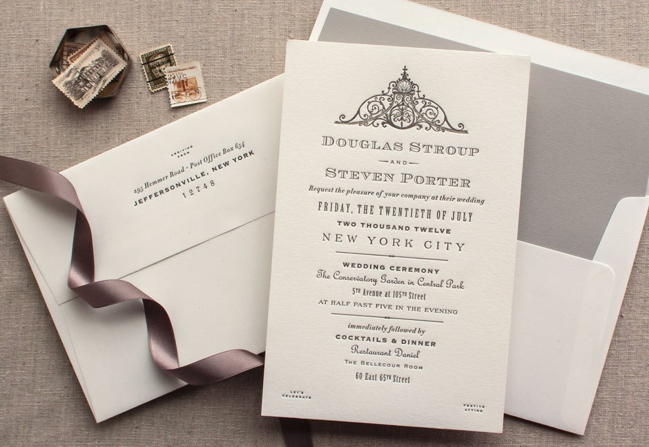 Letterpress Wedding Invitation - SAMPLE - French Victorian with poster type, French Bistro