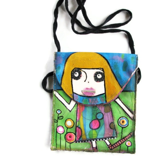 Zippy Lips Painted Girl Crossbody Bag Artsy One of a Kind