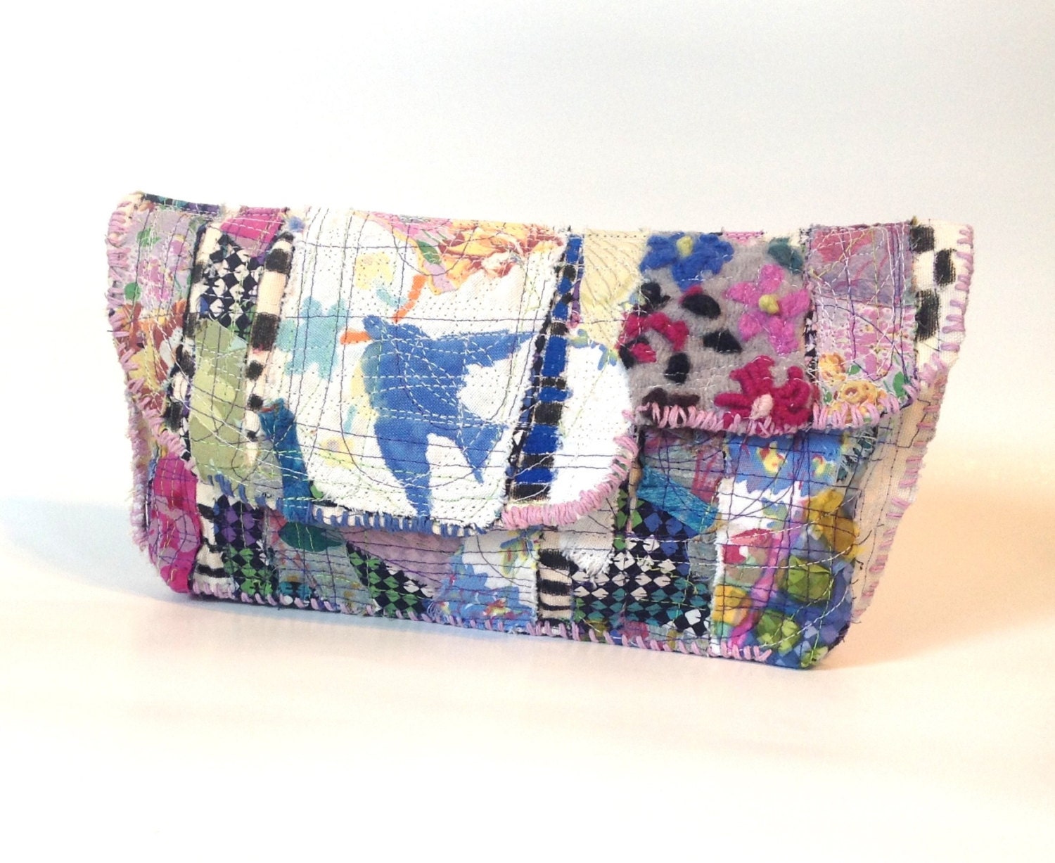 An Artsy Clutch Bag Upcycled in Purples and Blues