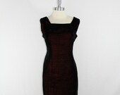 Vintage 1960s Dress and Matching Top Jacket - Mad Men Black and Red Velvet Wiggle Dress and Bolero Jacket