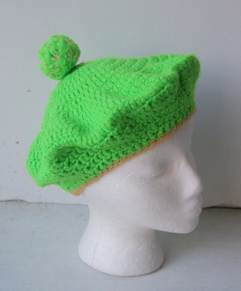 Vintage Lime Green Crocheted Beret