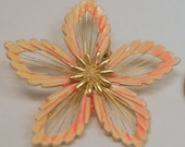 Vintage Floral Metal and Enamel Brooch