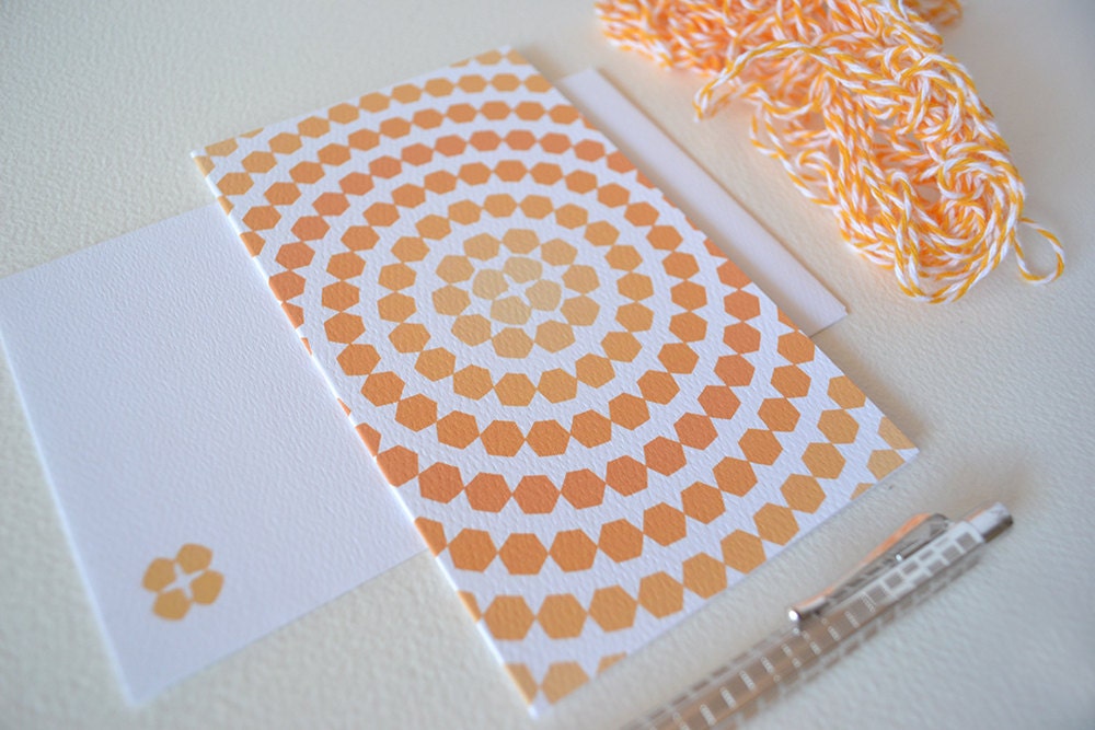 Tangerine Orange Ombre Card with Hexagon Circles
