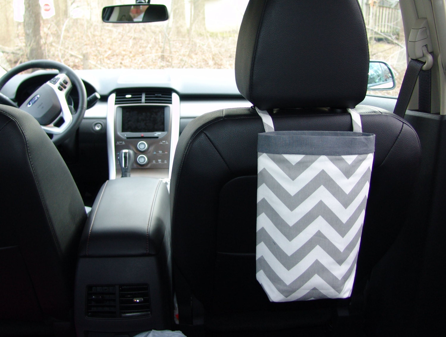Car Trash Bag CHEVRON GRAY with Gray Band, Women, Men, Car Litter Bag, Auto Accessories, Auto Bag, Car Organizer