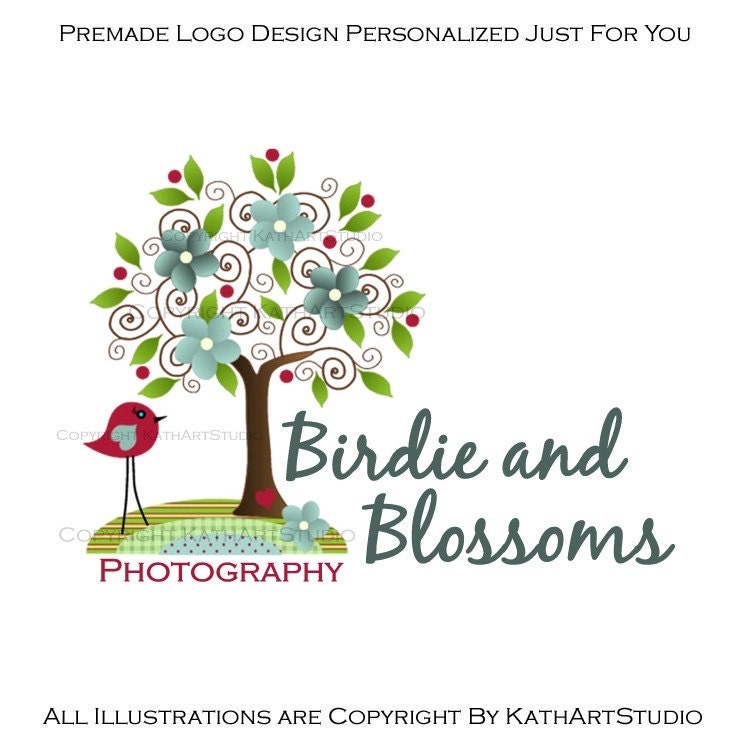 Premade Business Logo Design Illustration - Birdie and Blossoms