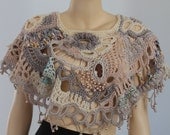 Chunky Freeform Crochet Poncho - Brown Agate Stone   - Wearable Art