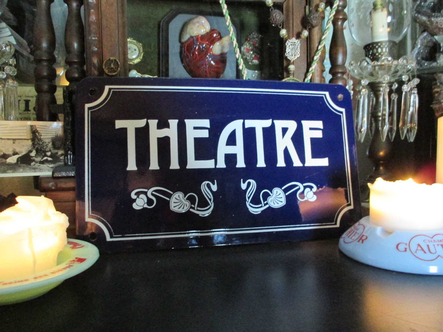 Lovely Art Nouveau Style THEATRE Porcelain Sign