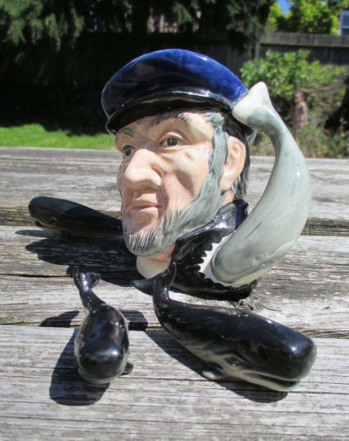 AHOY  Vintage Royal Doulton Capt Ahab Toby with Whale 1958
