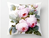Decorative Throw Pillow 20x20 Pink Roses - Pierre-Joseph Redoute vintage art home decor