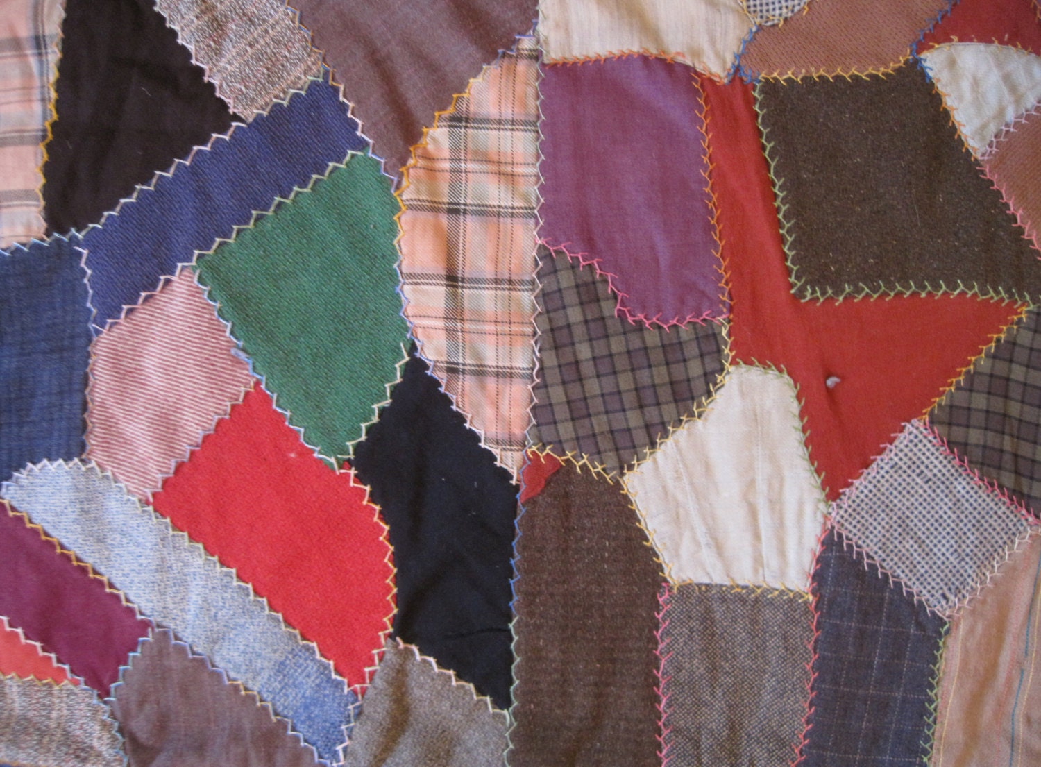Antique 30s Crazy Quilt Great Colors American Folk Art