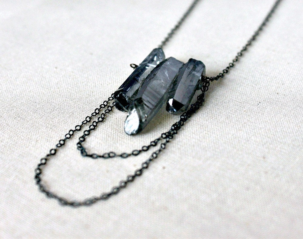 Crystal Point Necklace Silver Quartz Necklace Gemstone Spear Oxidized Sterling Silver, Gift Under 50, Mystic Steel