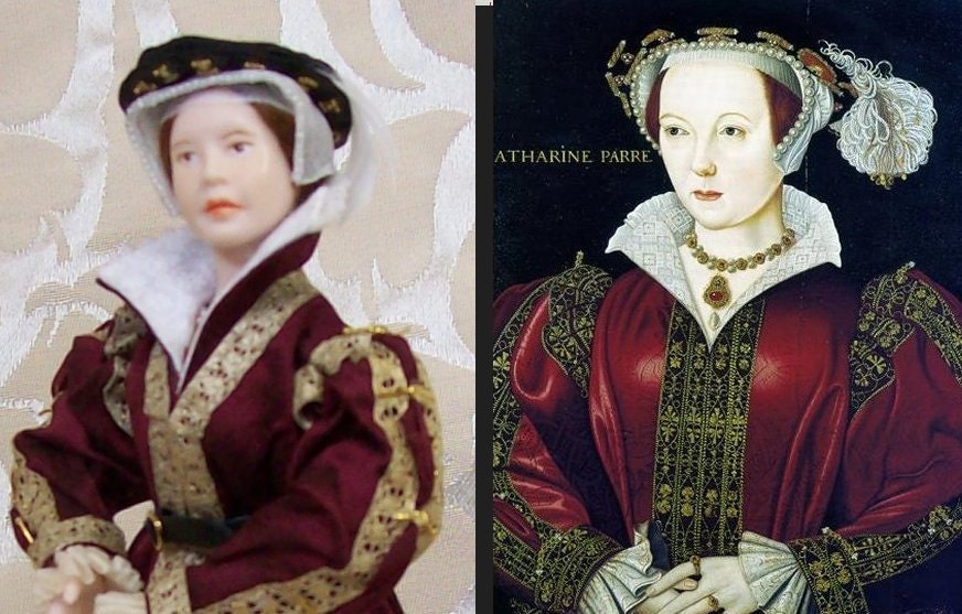 Tudor Doll, Queen Catherine Parr, 12th scale dollhouse doll by IGMA Artisan Tiggy Goldsmith