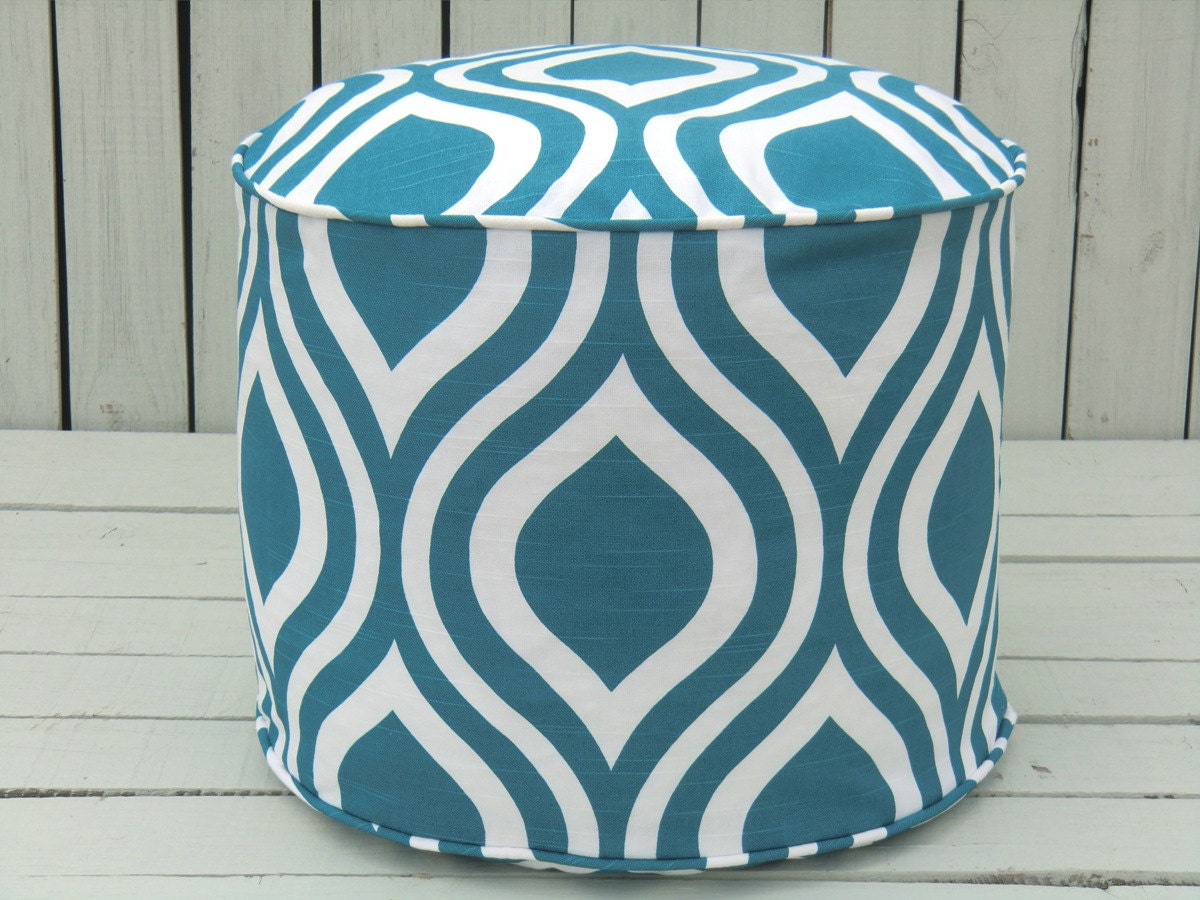Aqua blue pouf ottoman, round ottoman 18",trellis pouf, pouffe, nursery pouf, bean bag chair, aqua green cushion, kids floor pillow