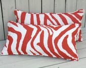 Coral red outdoor pillow cover, animal printed lumbar cover 21x11, oblong pillow cover, red outdoor pillow cover, coral lumbar cover