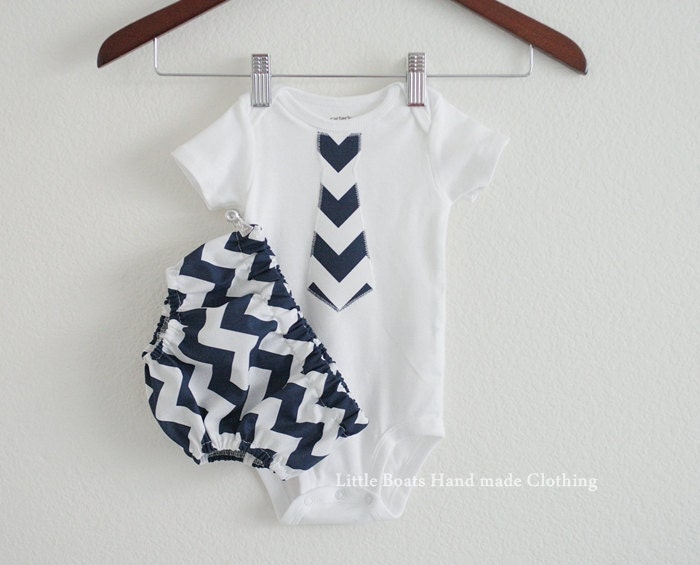 Baby Boy Diaper Cover with Onesie SET - Navy/White Chevron Baby shower, Photo shoot, Birthday gift