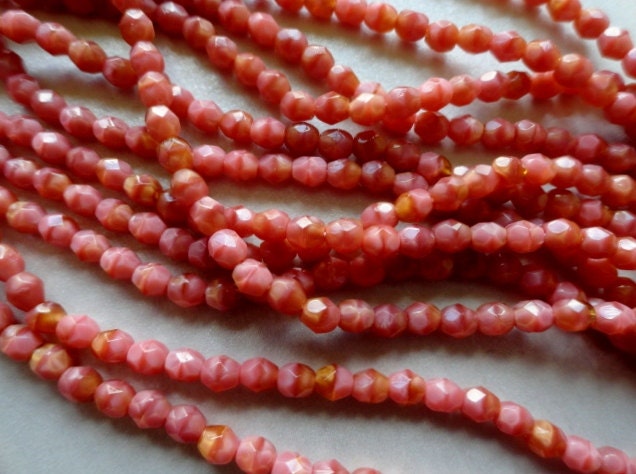 4mm Pink Satin Topaz Faceted Beads - Czech Glass Beads