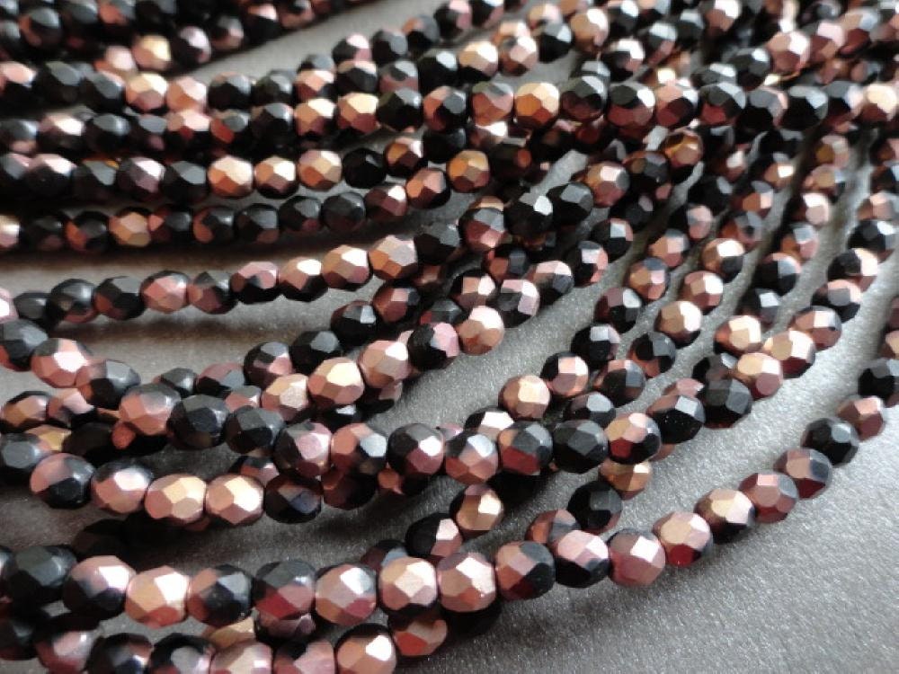 4mm Fire Polished Beads - Matte Black Apollo - Czech Glass Beads