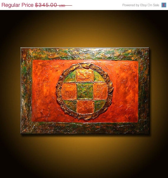 ORIGINAL Rich Texture Abstract Painting, Contemporary Orange Green Gallery Fine Art By Henry Parsinia Large 36x24
