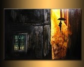 Original impressionism Figurative Painting, Contemporary Fine Art, Rain walk Gallery Modern Art by Henry Parsinia Large 36x24