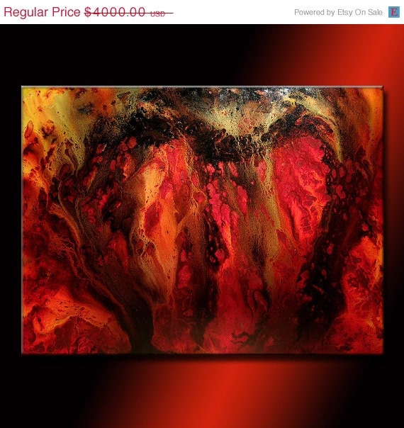Contemporary Abstract Painting ,Oversize Original Modern Red Abstract Fine Art By Henry Parsinia Large 48x36
