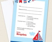 Nautical party - Set of 15 custom thank you cards - Printable file also available