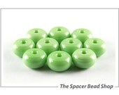 Handmade Lampwork Beads Glass Spacers Grasshopper Green 8mm Small Rondelle Donut SRA - The Spacer Bead Shop