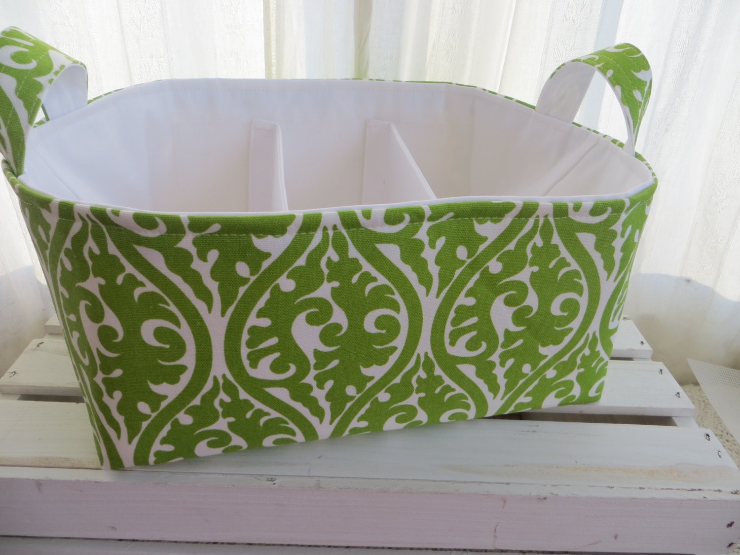 Diaper Caddy, Fabric Basket bin with adjustable and removable dividers 12 x 10 x 7
