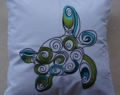 Embroidered Decorative Pillow Cover - Colorful Sea Turtle - 18" x 18" (READY TO SHIP)