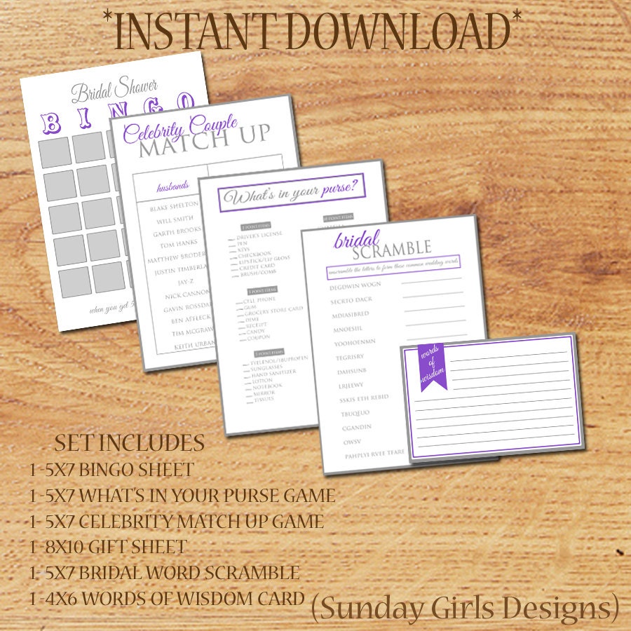 INSTANT DOWNLOAD - Bridal Shower Party Game Set