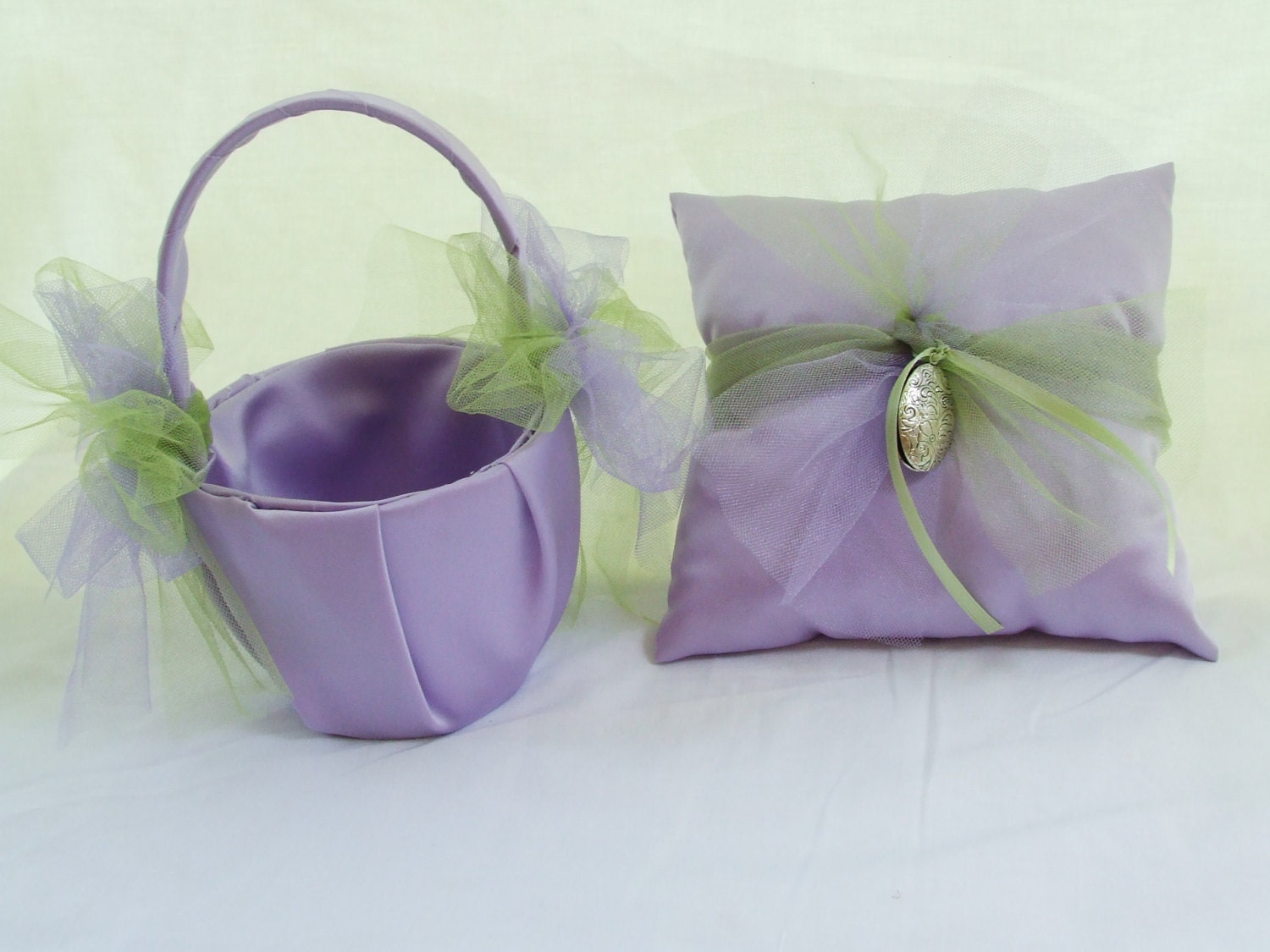 Violet Flower Girl Basket with Matching Ring Bearer Pillow