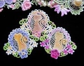 Kitty Cat Hand Dyed Venise Lace Crazy Quilt Applique Embellishment