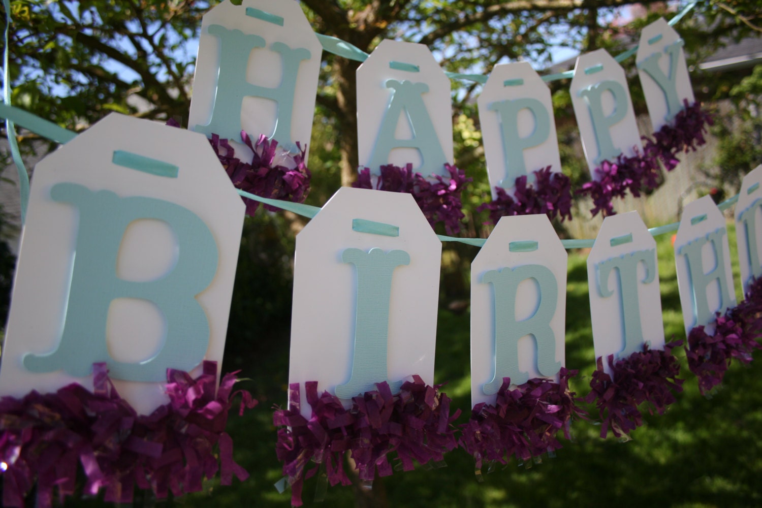 Happy Birthday Banner - Birthday Decoration - Birthday Decor - Birthday Photo Prop - Aqua and Purple - Birthday Garland