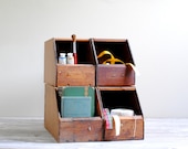 Vintage Wood Cubby Storage Boxes Set of Four