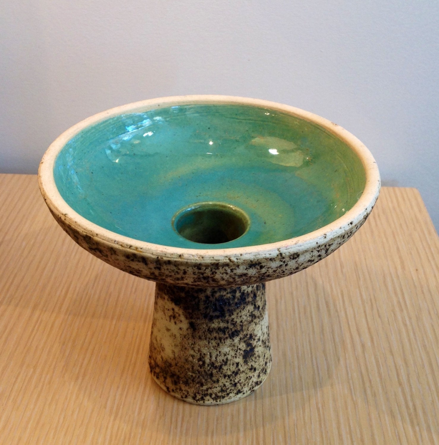 Mid Century Modern Aqua Glazed Candle Holder