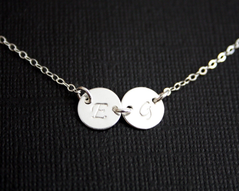 Initial bracelet TWO discs Sterling Silver -Mothers day gift, engraved bracelet, birthday gift- for her, for mom daughter,