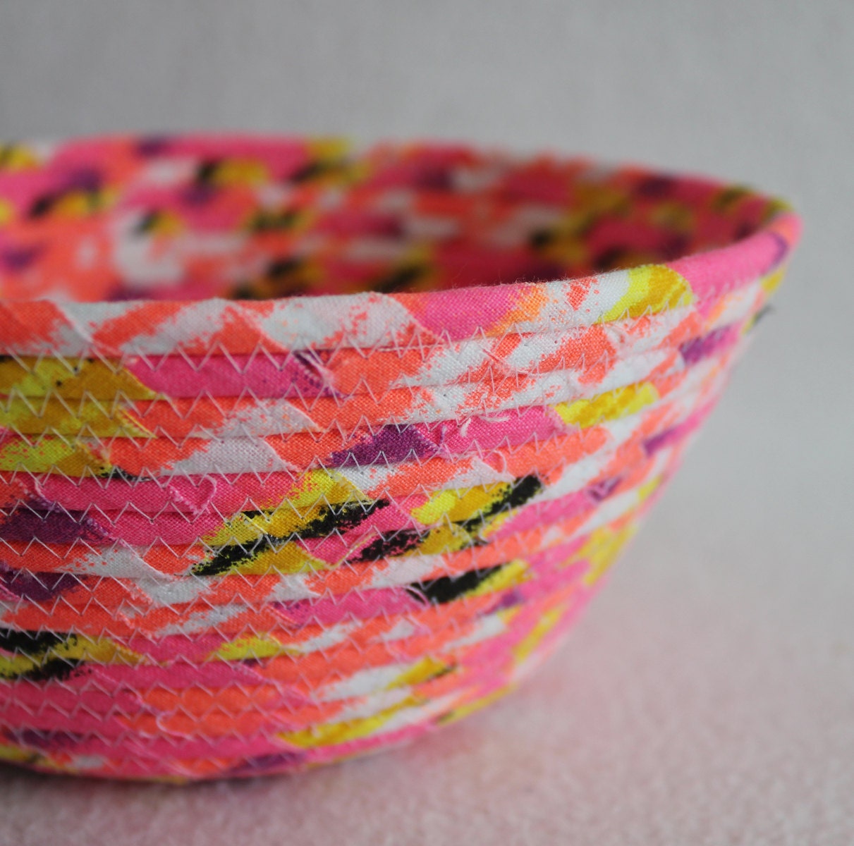 Neon Brights Medium Round Coiled  Basket / Bowl by PrairieThreads