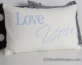 Love Pillow Cover White Linen 12 X 18 Lumbar