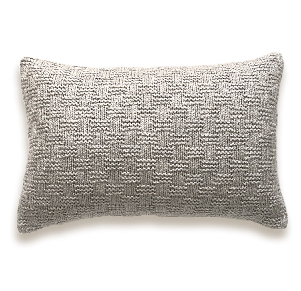 Basket Weave Knit Pillow Cover In Beige 12 x 18 inch Textured Wool Natural Linen