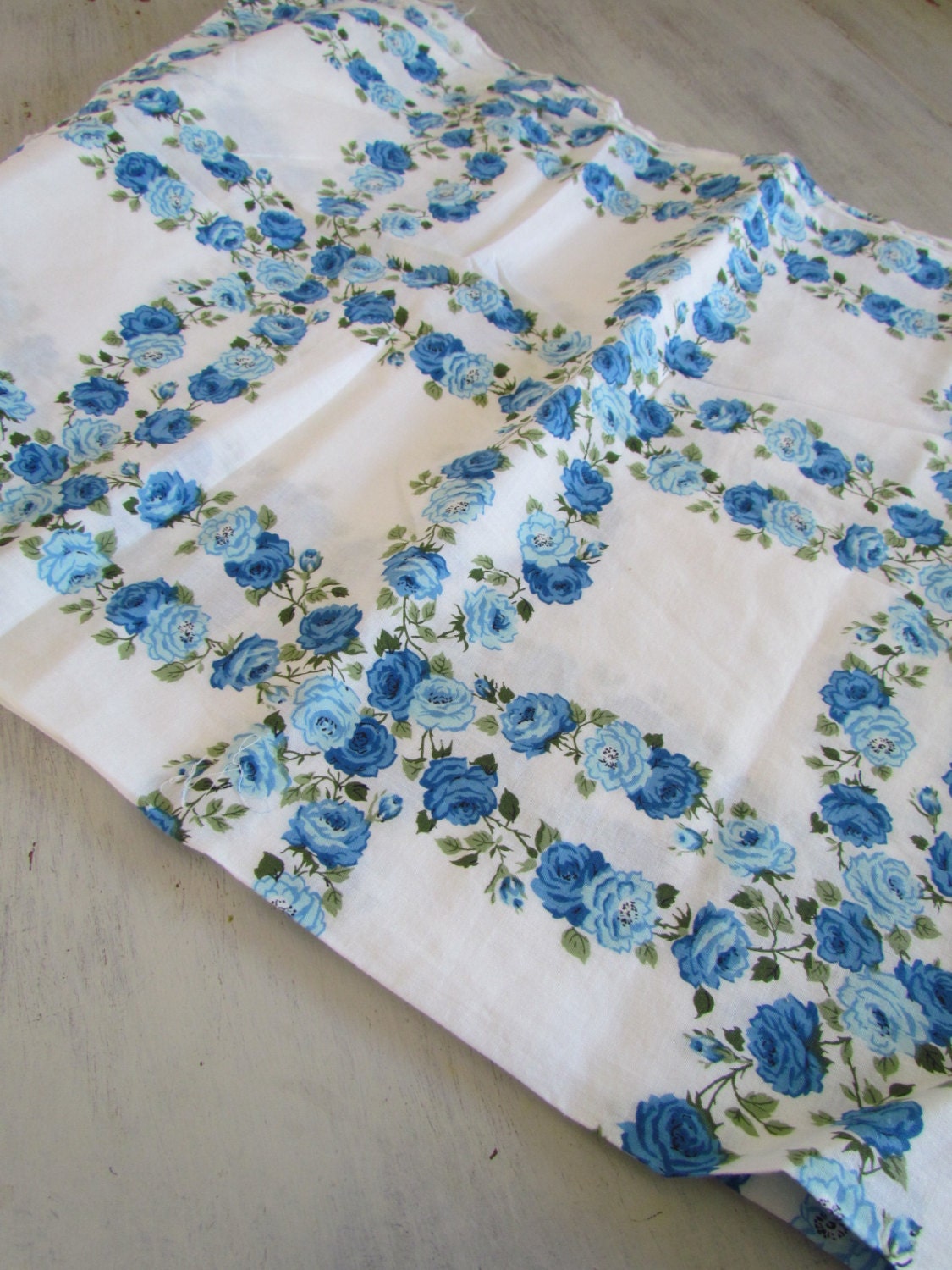 1950's Cotton Fabric Blue Rose Trellis Pattern
