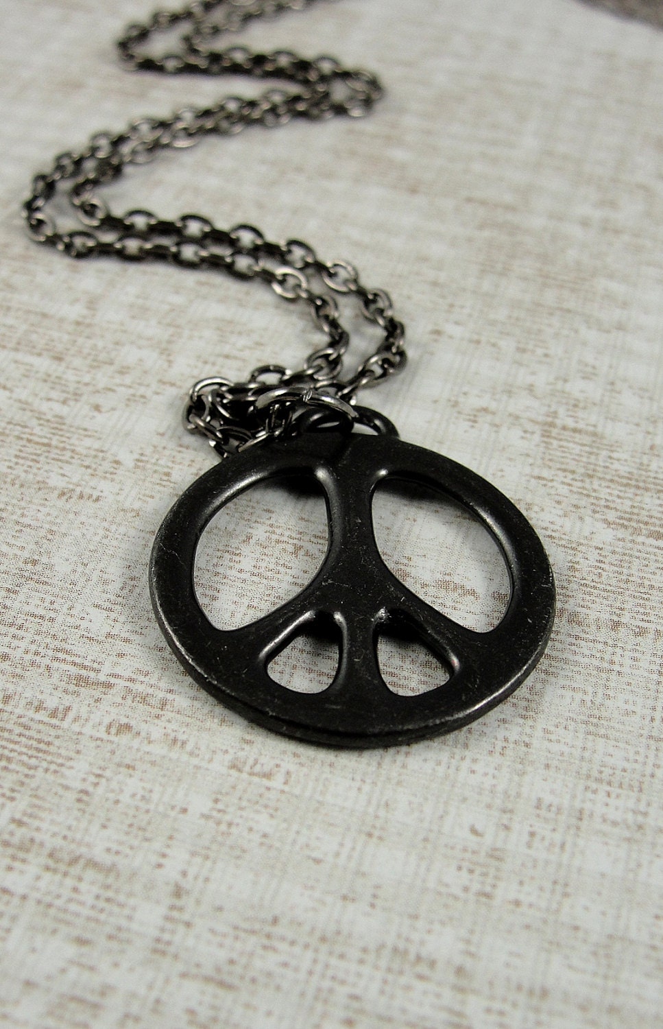 Peace Sign Necklace, Gunmetal Peace Sign Charm on a Black Gunmetal Chain