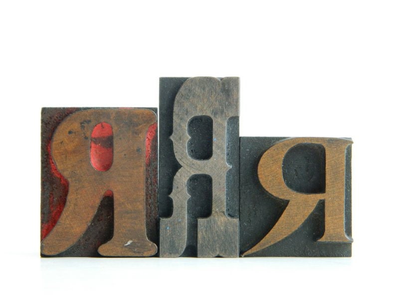 Vintage Letterpress Type Printers Blocks Trio of R R R