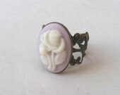 Dusky Pink Rose Ring, Filigree Ring, Flower Cameo Ring, Flower Ring, Pink Ring