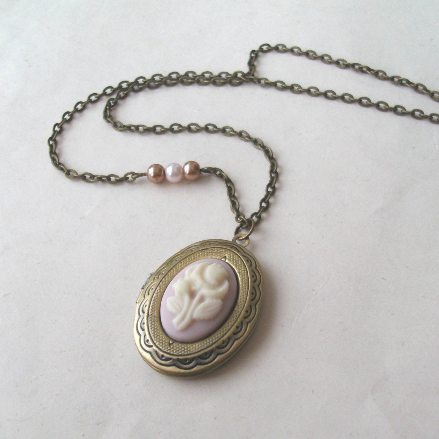Dusky Pink Rose Locket Necklace, Rose Cameo Necklace, Pink Rose Necklace
