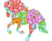 Carosel Horse Art Print 8 x 10 Nursery Art Floral Art