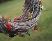 Rainbow Necklace Multicolor Multistrand Linen Spectrum Colorful Eco Style Jewelry Raw Stone Spring Fashion Valentine's Day Gift for Her