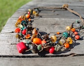 Colorful Necklace Summer Jewelry Frida Mexican Raw Gemstone Turquoise Chunky Amber Yellow Orange Blue Teal Green Brown Multistrand