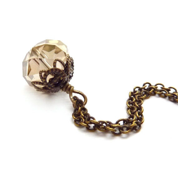 Bridal Necklace, Champagne Victorian Style Pendant, Bronze Chain, Antiqued Bead Caps, Wedding Jewelry Bridal
