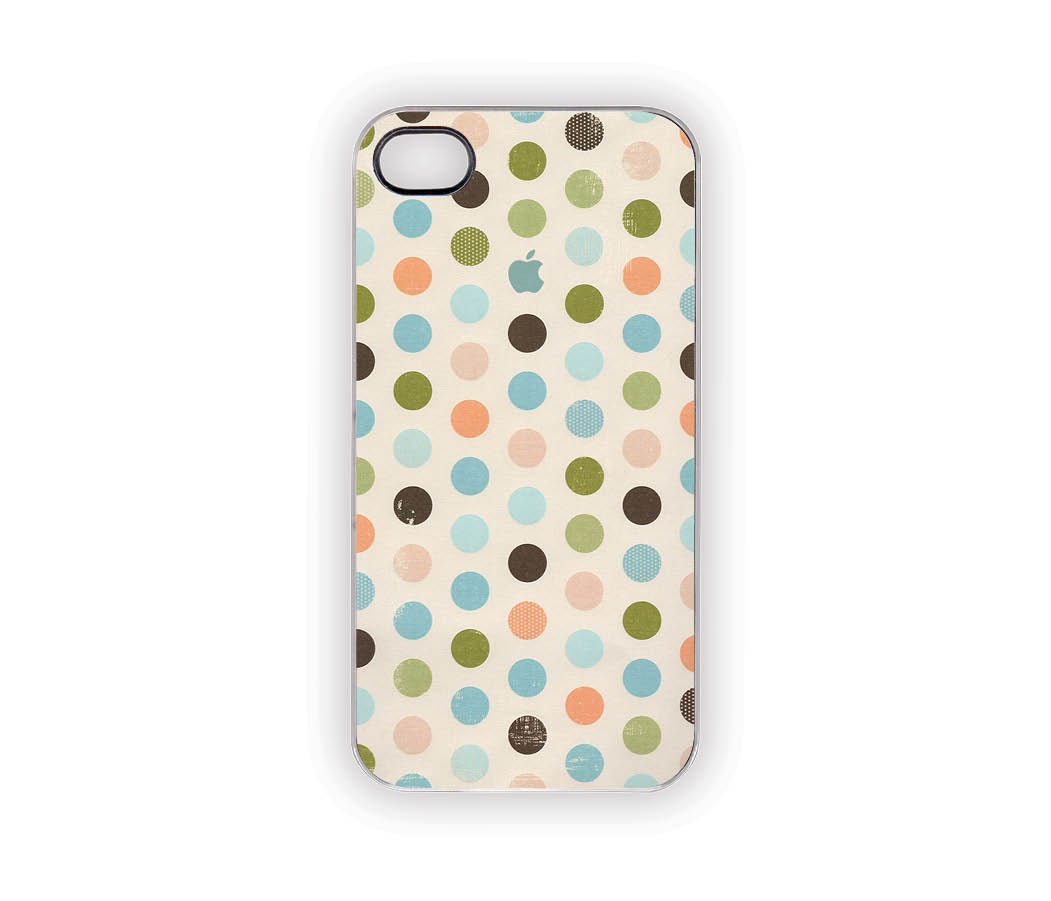 Polka Dots iPhone Case 5 4S 4 Blue Apple Shabby Chic Green Pink Brown Natural Ivory Circles Spots Vintage Retro Feel