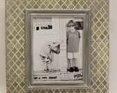Marrakech pattern 11x14 Distressed Picture Frame Grey and White wash with Silver Trim