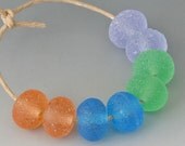 Rustic Gems - (8) Handmade Lampwork Beads - Tumble Etched - Turquoise, Peach